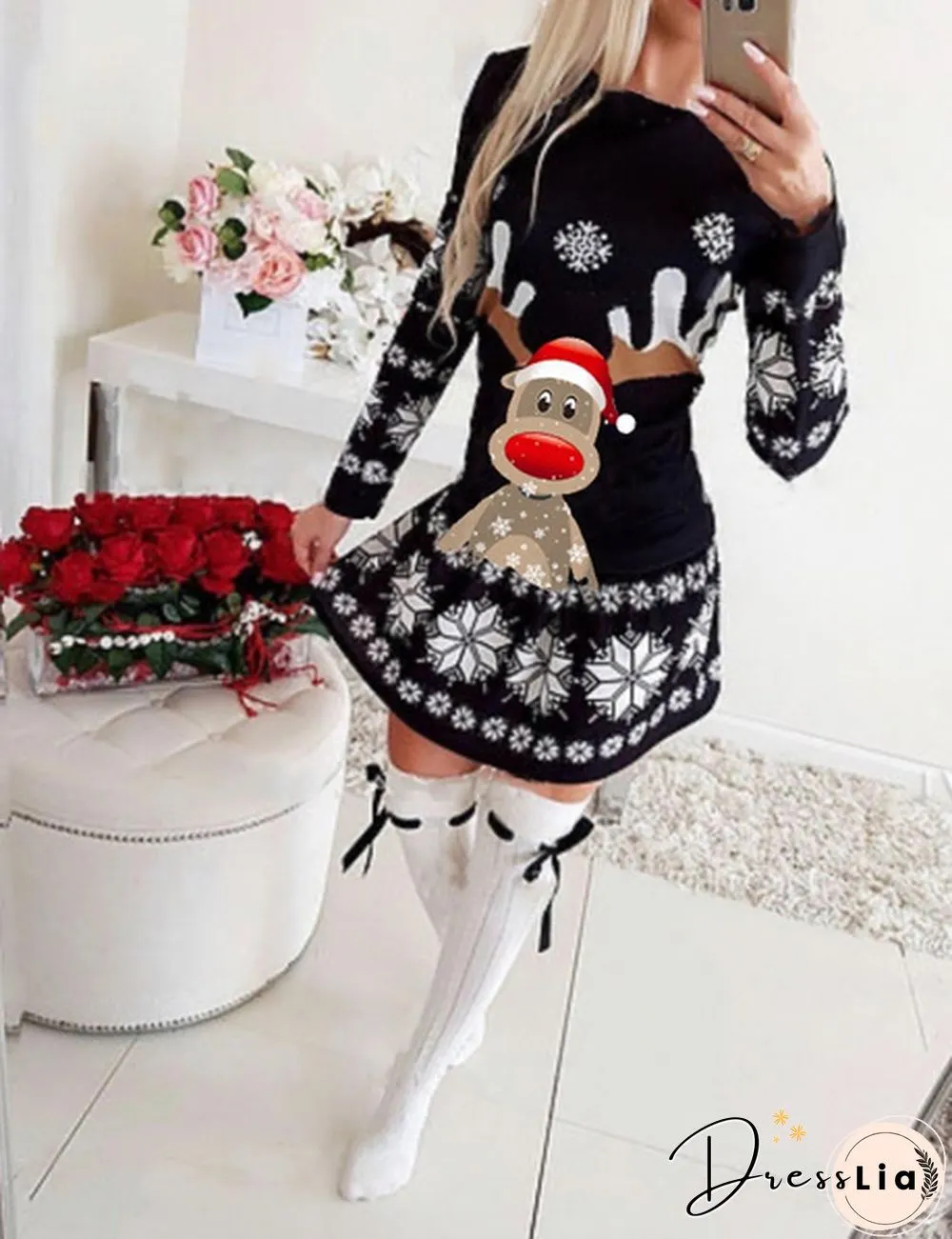 Womens Christmas Elk Mini Dress
