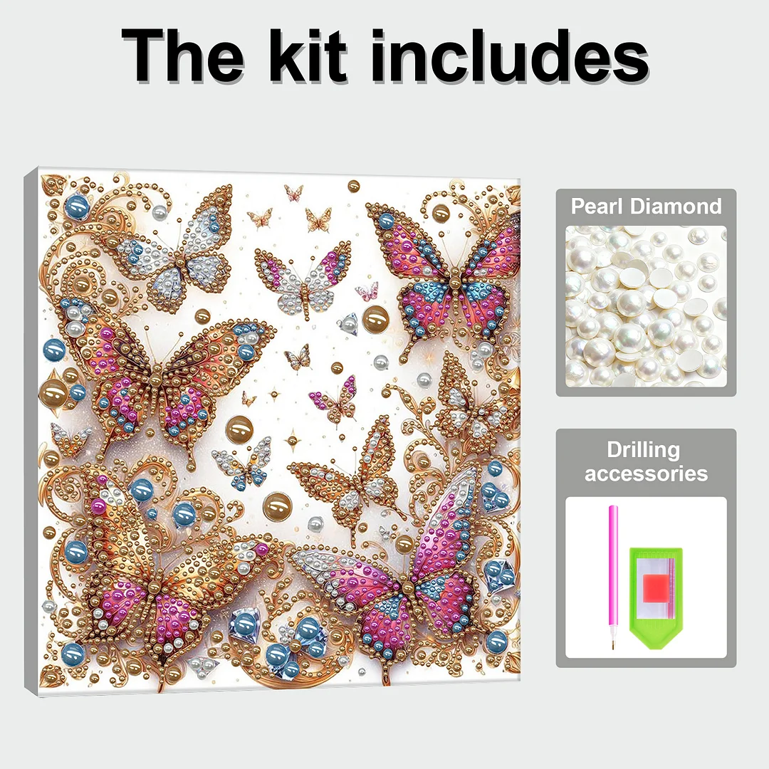 Butterfly - DIY Pearl Diamond Art Kit With Frame 30*30cm