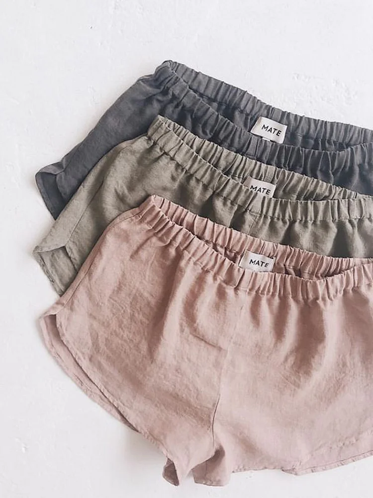 Casual Solid Color Elastic Waist Cotton Shorts For Women