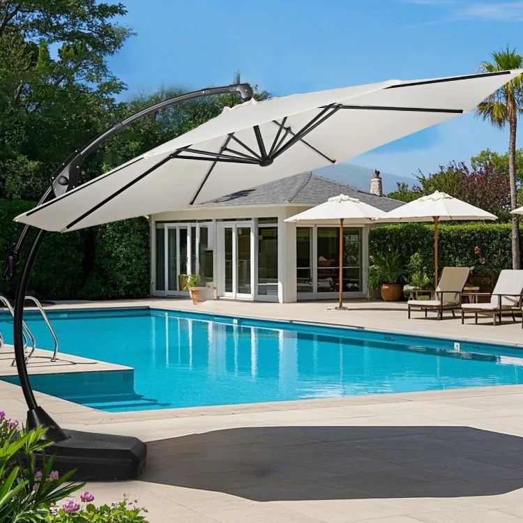GRAND PATIO 12 FT Deluxe NAPOLI SUNBRELLA Cantilever Umbrella with Umbrella Cover, Curvy Aluminum Offset Umbrella with Base