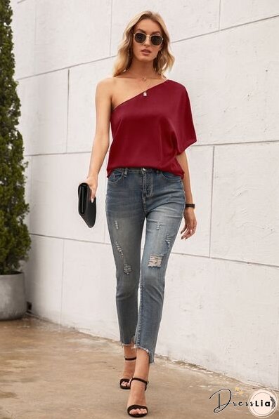 Single Shoulder Half Sleeve T-Shirt