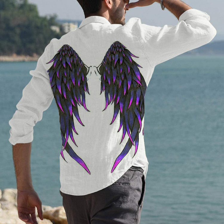 Pre-sale Men's casual shirt guardian wings printed shirt