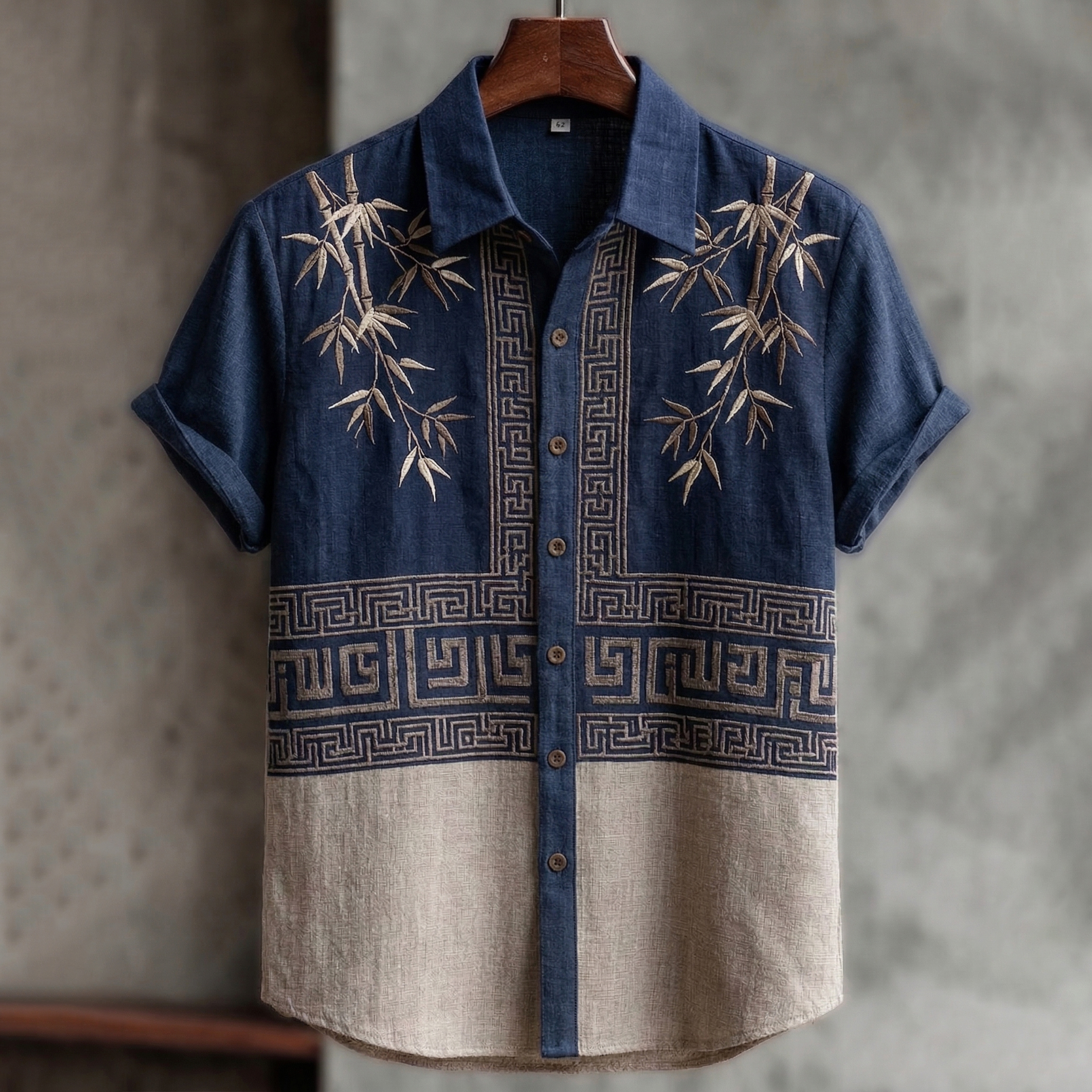 Comstylish Men's Retro Bamboo Color-block Design Short-sleeve Shirt
