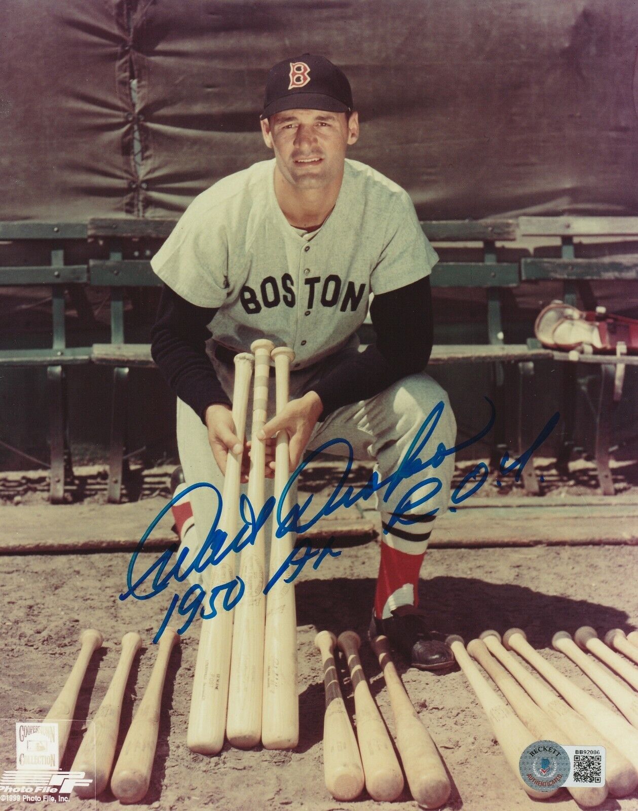 WALT DROPO Signed Boston RED SOX 8x10 Photo Poster painting w/ Beckett COA & 1950 AL ROY Inscrip