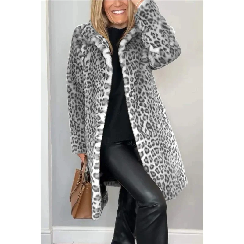 Athvotar Athvotar 2025 Fashion Leopard-Print Warm Plush Long Coat