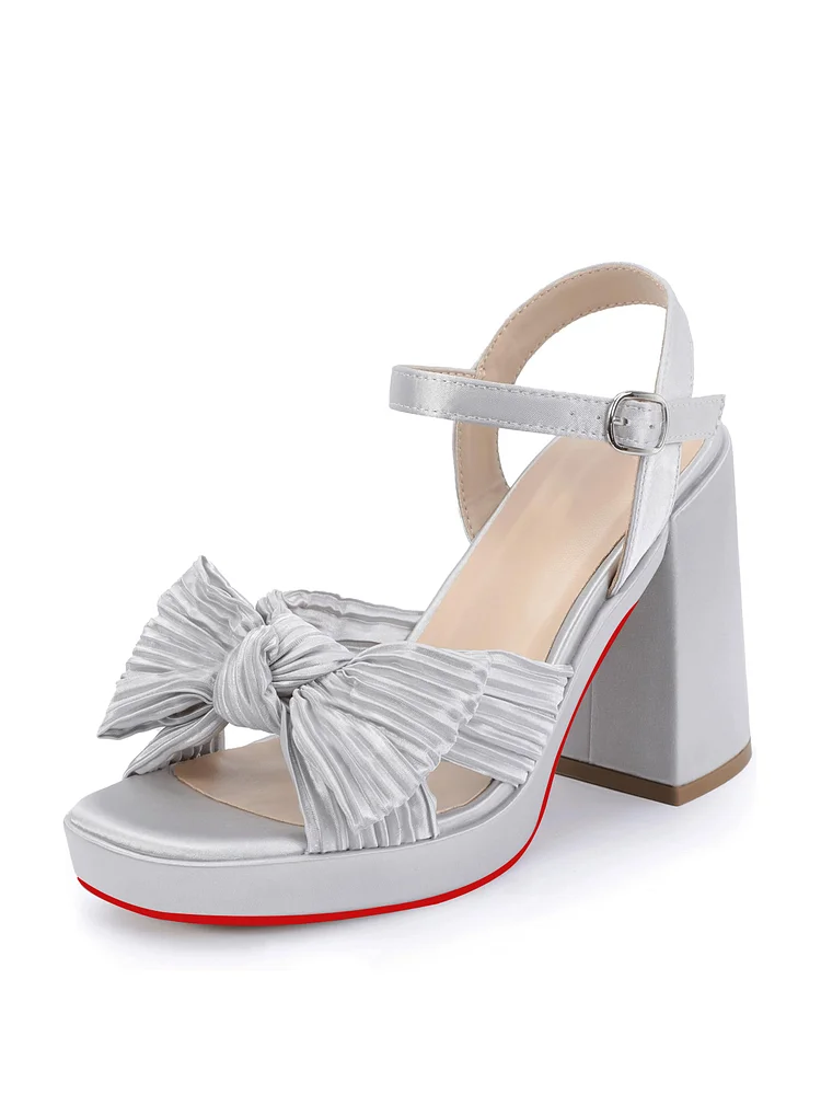 100mm Women's Platform Heels Chunky Block High Bow Heels Square Open Toe Slingback Sandals Prom Dress Shoes Comfortable Dressy Cute Ankle Strap Ladies Red Bottom Pumps