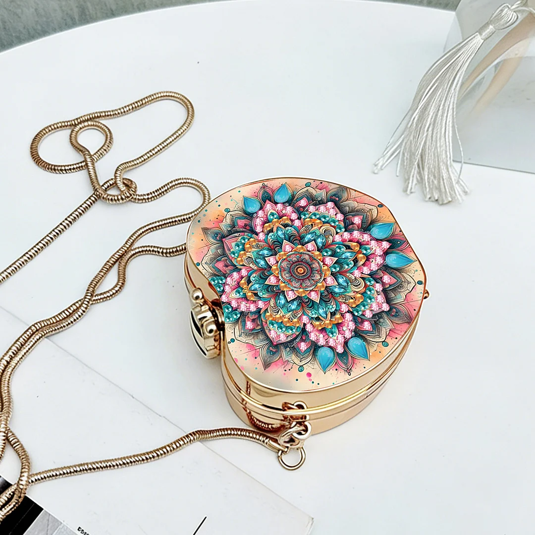 Mandala DIY Acrylic Love Diamond Art Painting Card Case Wallet with Chain Small Diamond Painting Crossbody Bag for Adults Women Girls Gift
