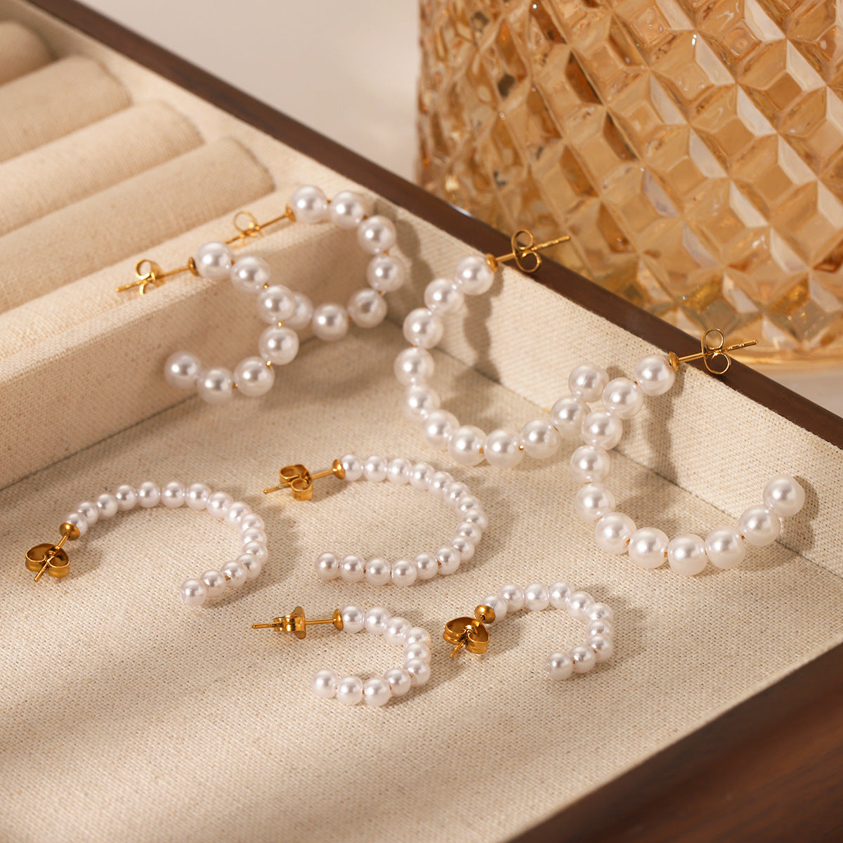 Ins Stainless Steel C-Shaped Pearl Earrings Female Retro Millet Pearl Earrings