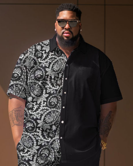 Men's Plus Size Casual Vacation Retro Pattern Short Sleeve Shirt Shorts Set