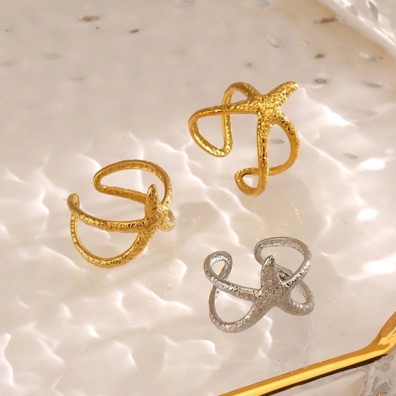 Beach Starfish 304 Stainless Steel 18K Gold Plated Plating Open Rings