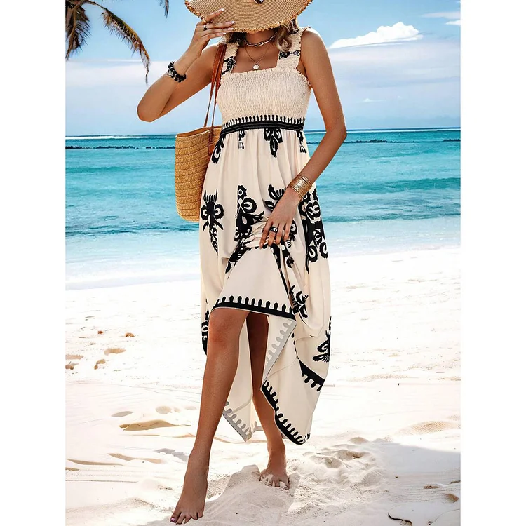 Holiday Print Cross Front Midi Dress