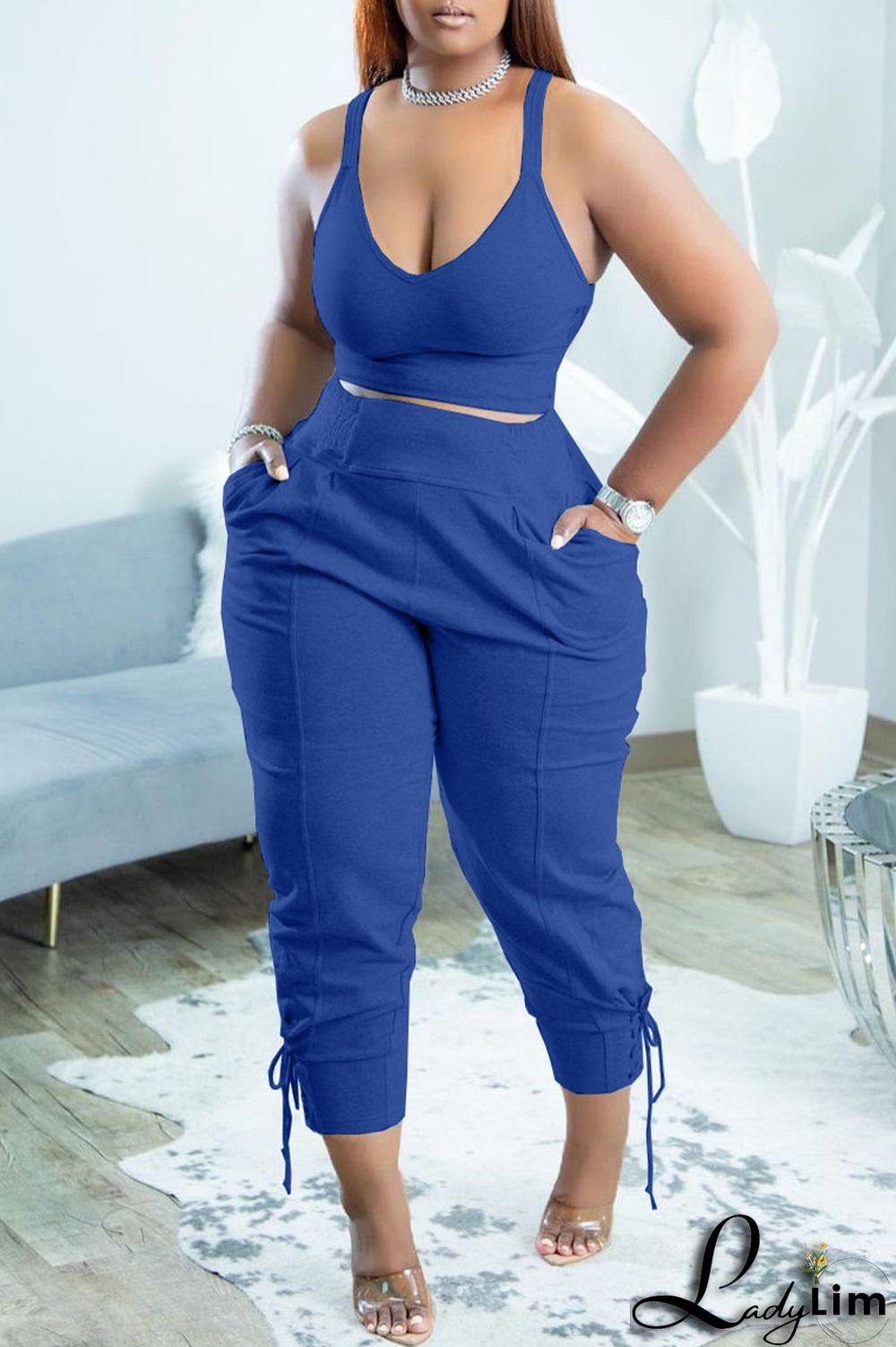 Yellow Casual Sportswear Simplicity Solid Bandage Vests Spaghetti Strap Sleeveless Two Pieces