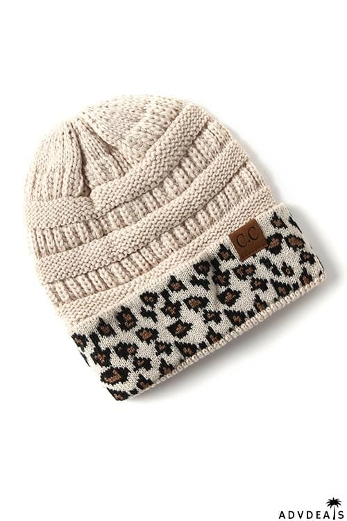 Animal Print Messy Bun Beanie