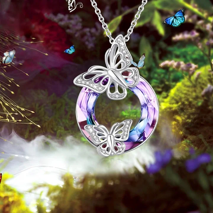For Daughter - S925 You Make the World a more Beautiful Place Crystal Hollow Butterfly Necklace