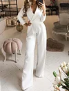 Fashion Solid Color V-Neck Empire Loose Long Sleeve Jumpsuit