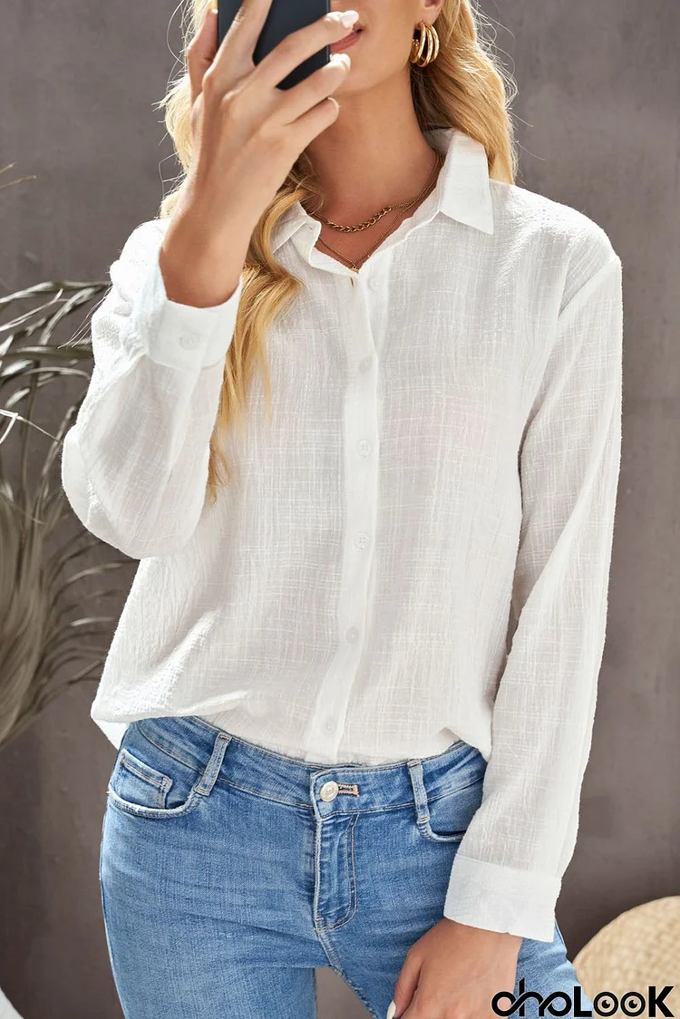 Womens White Textured Basic Shirt