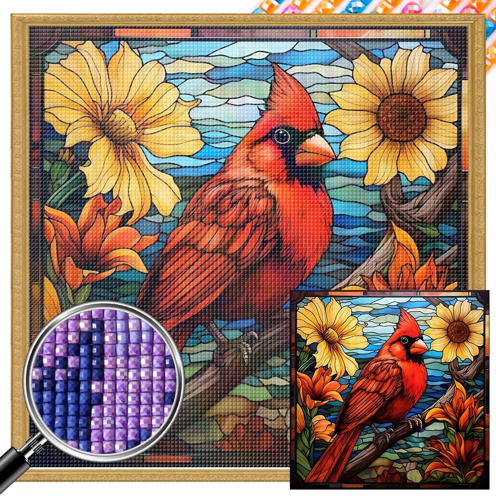 Full Square Partial AB Diamond Painting - Flower Cardinals(Canvas|35*35cm)