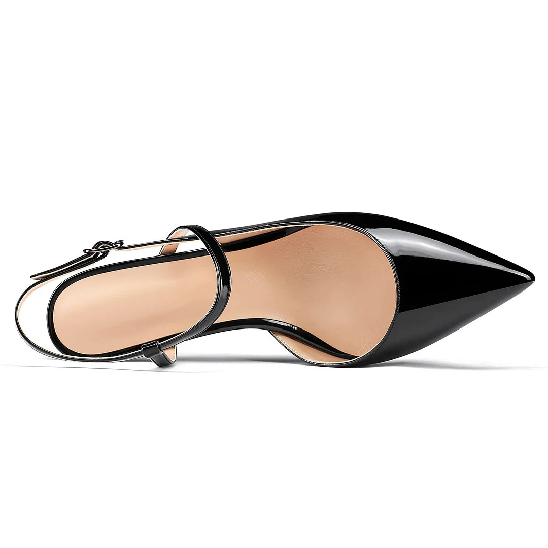 65mm Women Slingback Pumps Ankle Strap Jenlove Stiletto Mid Heel Close Pointed Toe Dress Shoes-MERUMOTE
