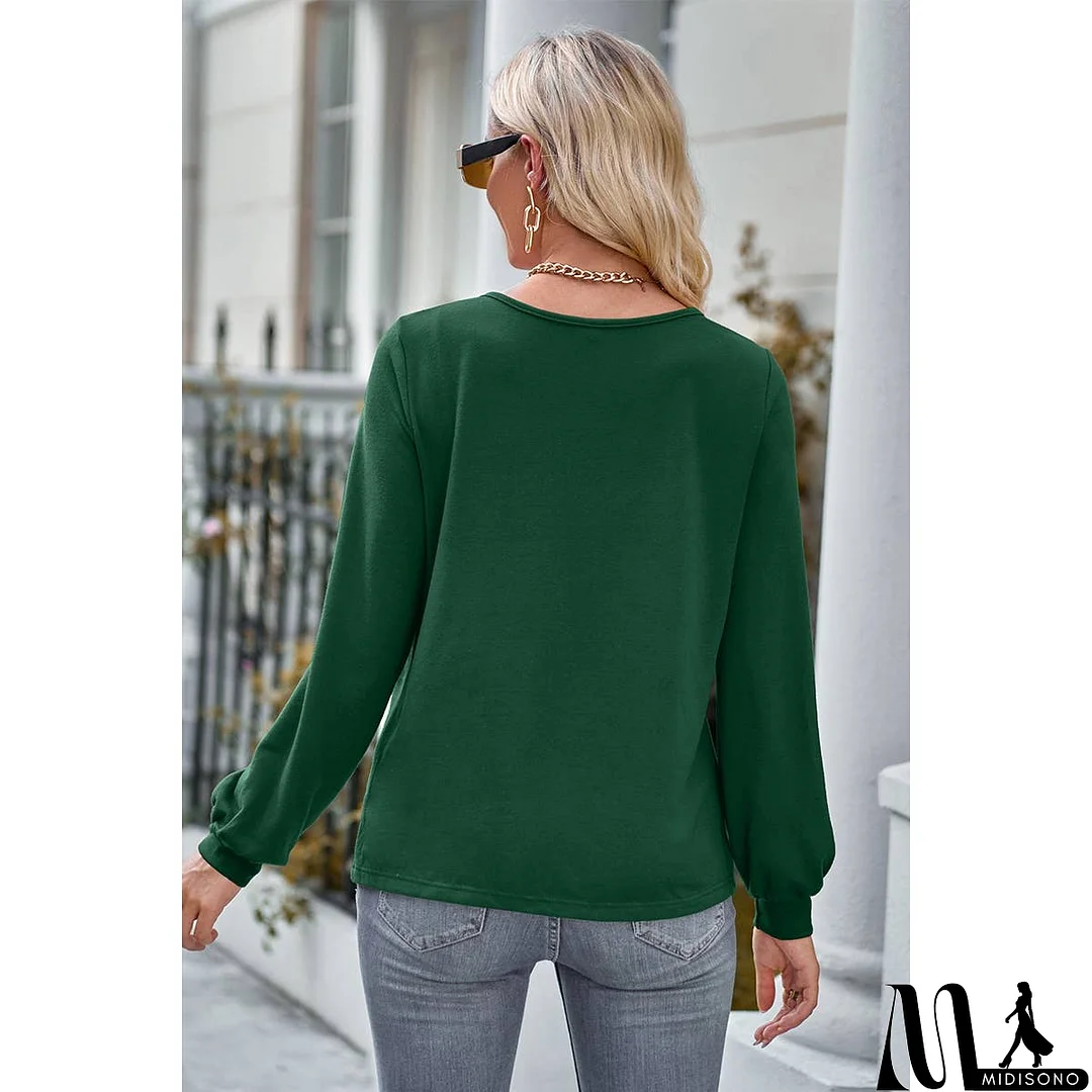 MidiSono - Front Open Button Lace Trim Fit V Neck Top