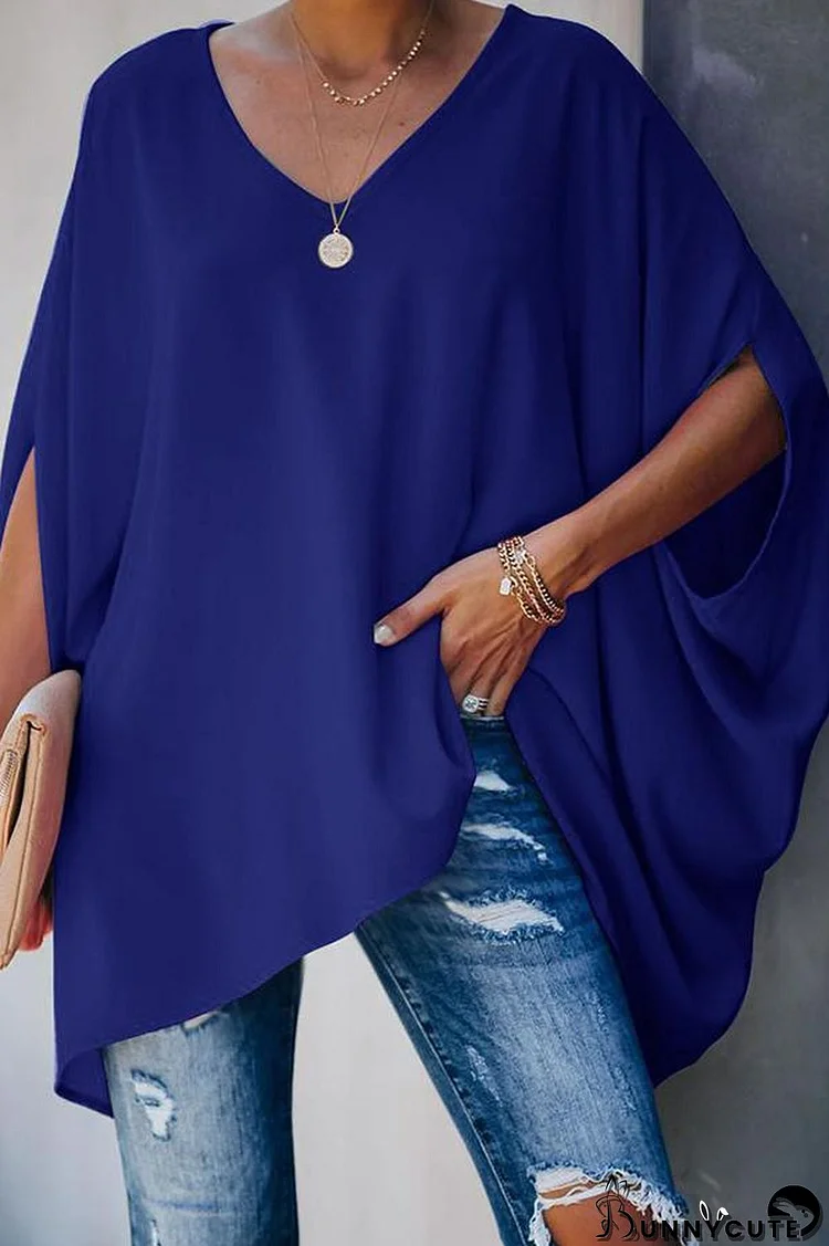 Solid Color Batwing Sleeve T-shirt