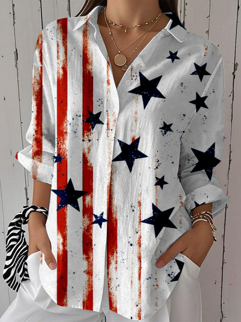Women Long Sleeve V-neck Graphic Floral Printed Top
