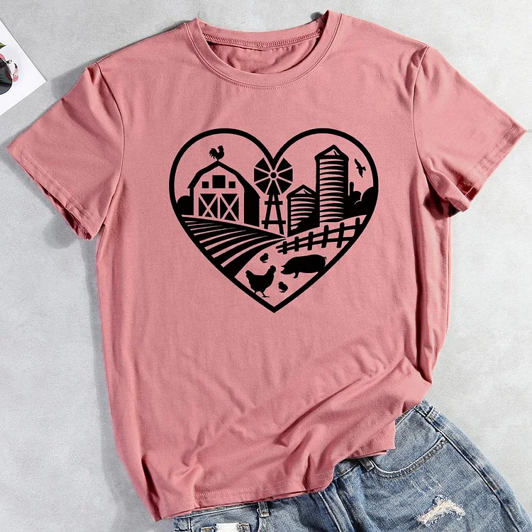 ANB -  Barn Animals in Heart Frame T-shirt Tee -012095
