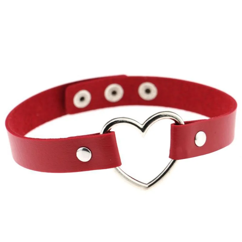 1pc Creative Choker Vintage Rock Fashion Collar Punk Goth Style Heart Rivet Decor Choker Leather Necklace Jewelry Accessories