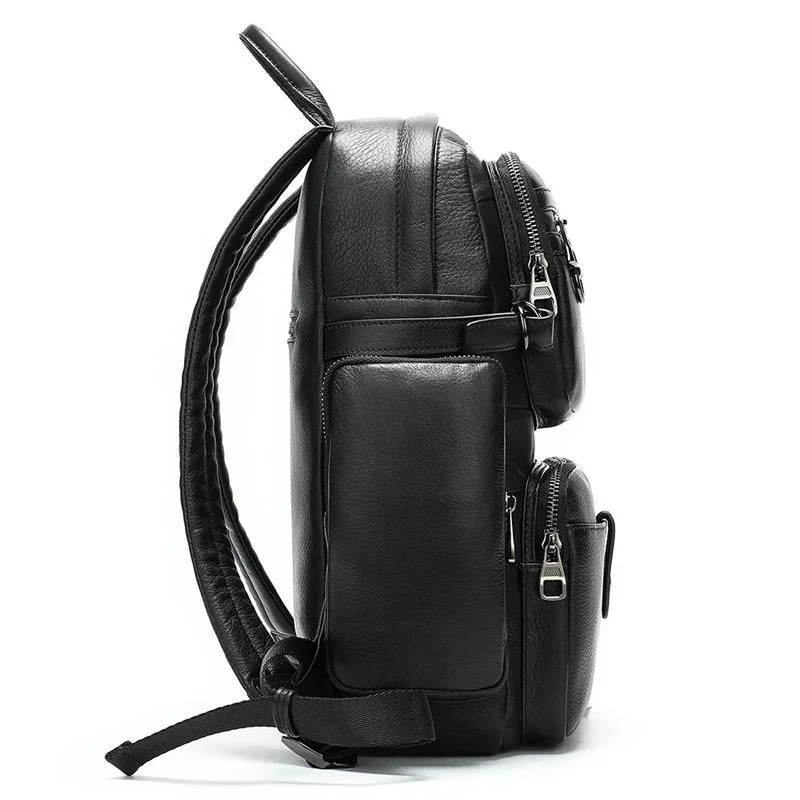 Men's Leather Backpack Large Capacity Computer Bag Retro Style School Bag
