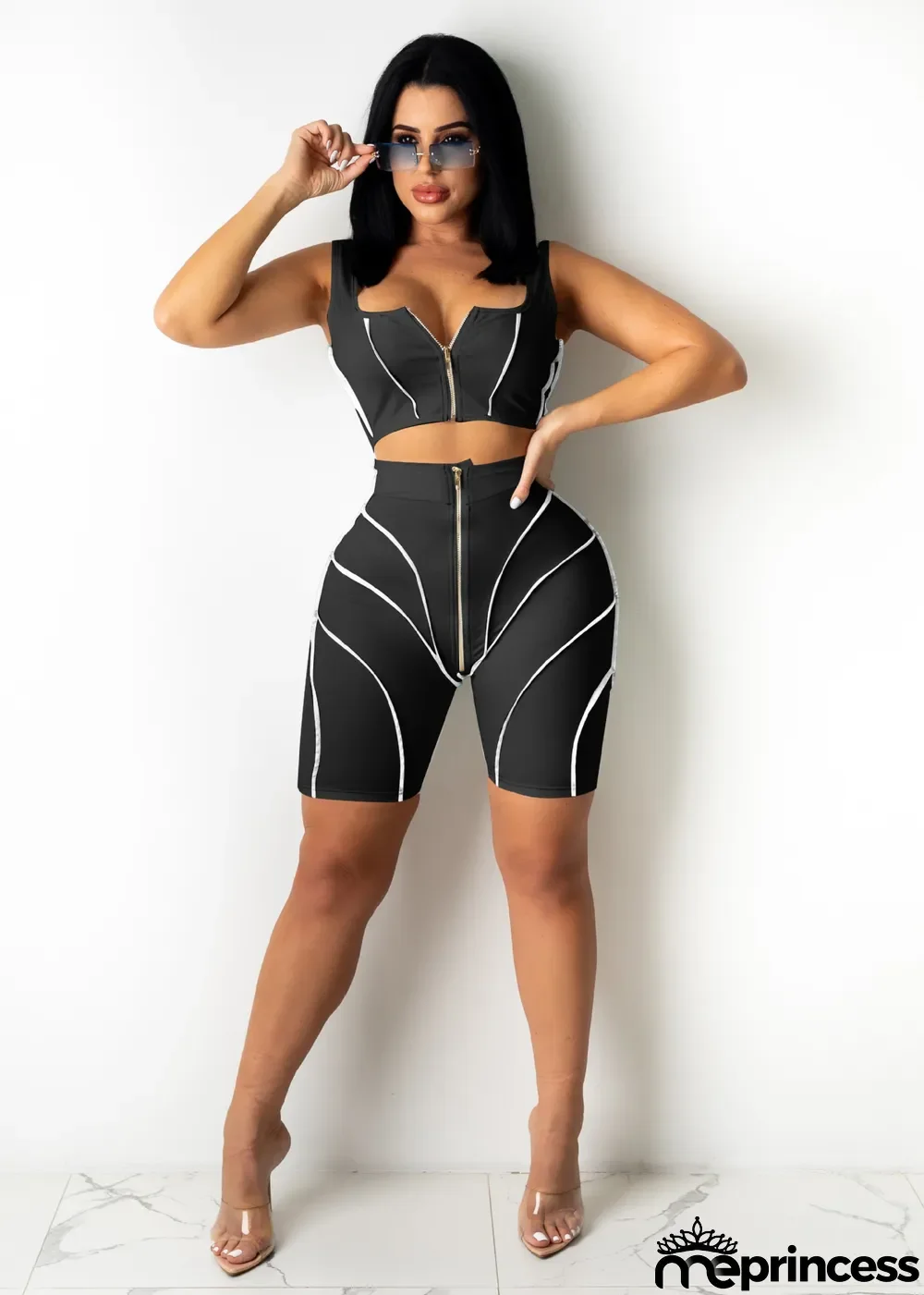 Fashion Splicing Sling Sports And Leisure Two-Piece Suit