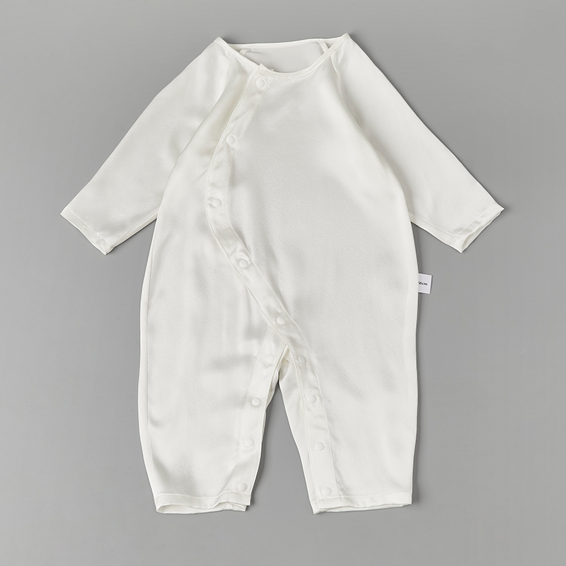 Pure Silk Baby Onesies Button Closure White Silk Sleepwear