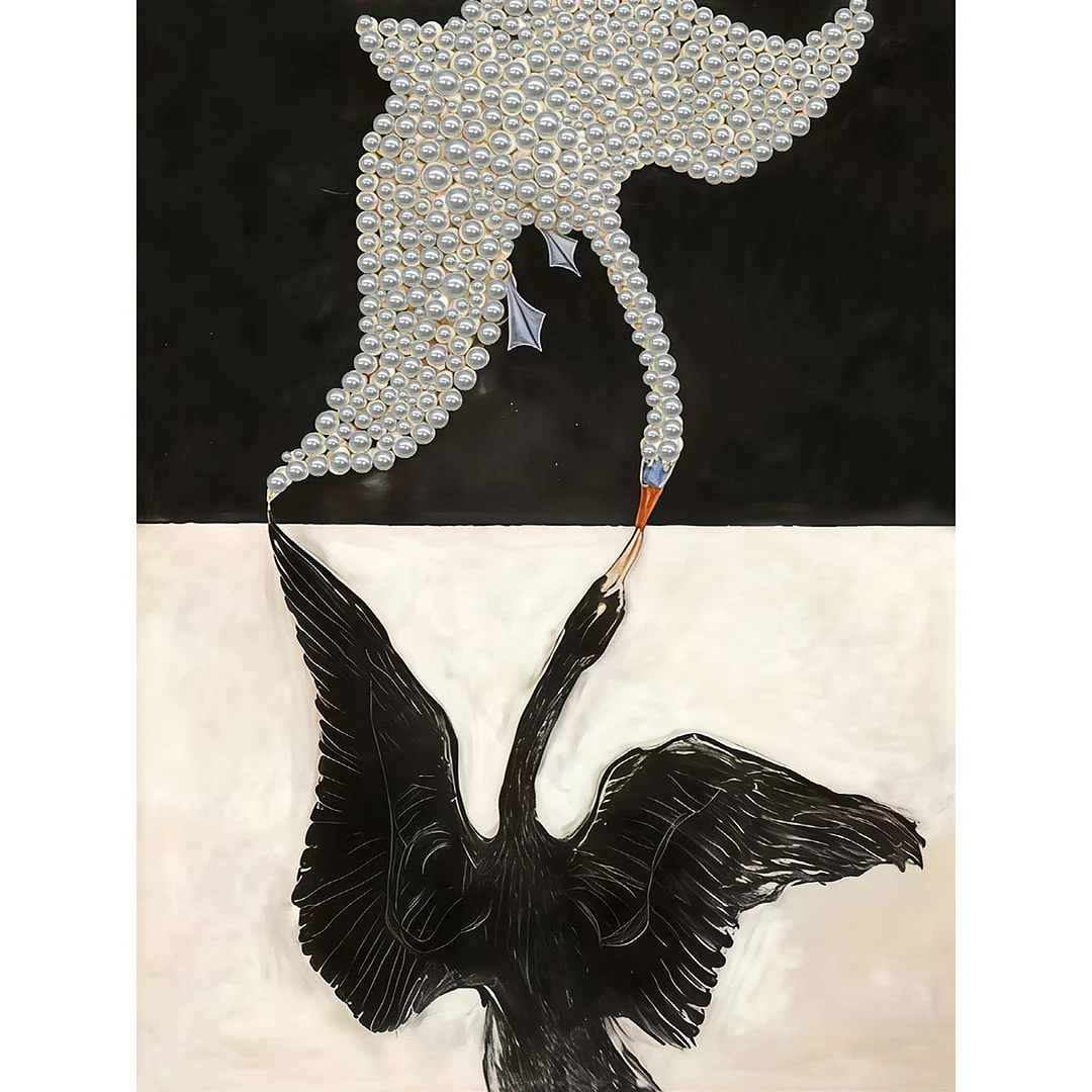 Black And White Swans - DIY Pearl Diamond Art Kit With Frame 30*40cm