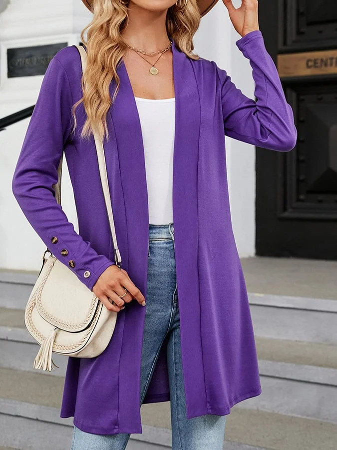 Commuter Solid Button-decorated Loose Women'S Cardigan