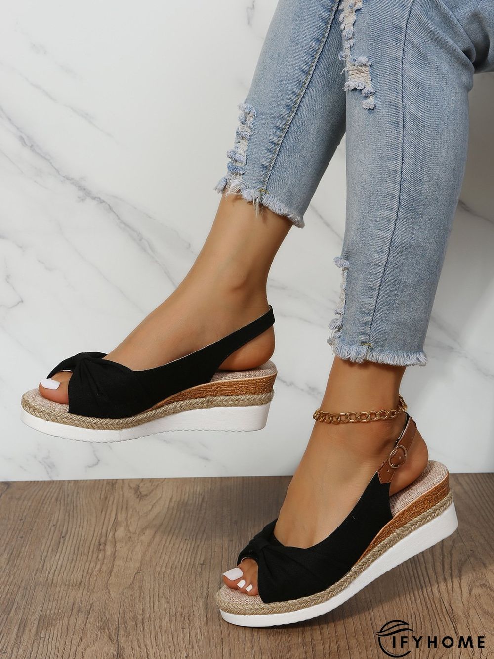 Bow Weave Fish Mouth Wedge Sandals | IFYHOME