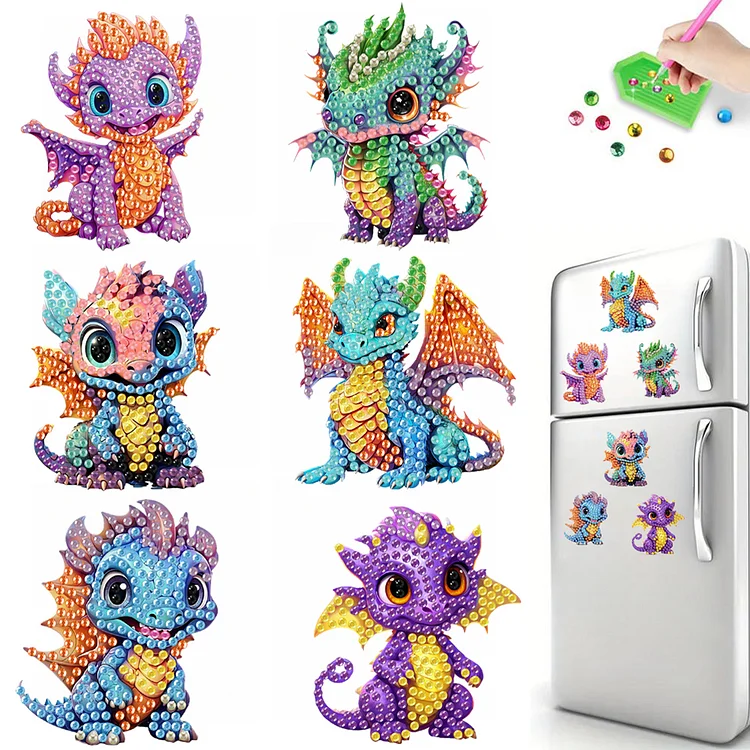 6Pcs Diamond Painting Refrigerator Magnets Diamond Art Kits for Adults (Dragon)