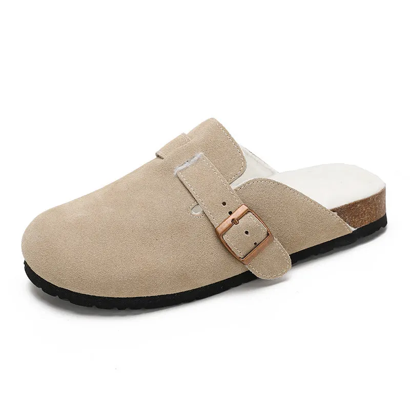 Damen Pantolette – Wildleder, Offene Ferse, Verstellbarer Riemen, Korkfußbett-82019-e4006714-3d48-46b8-9800-1299cdcc2322