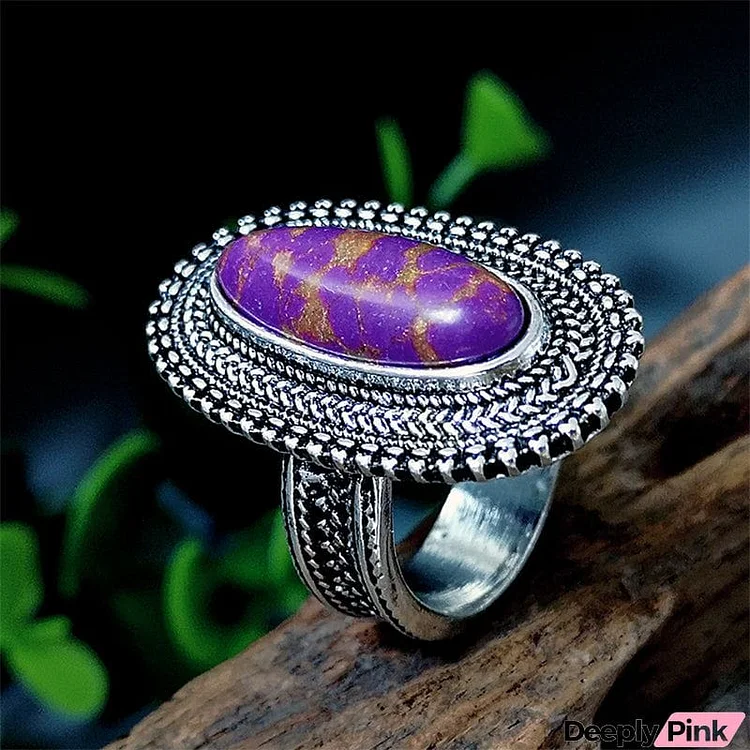 Female Seductive Oval Lace Amethyst Silver Rings