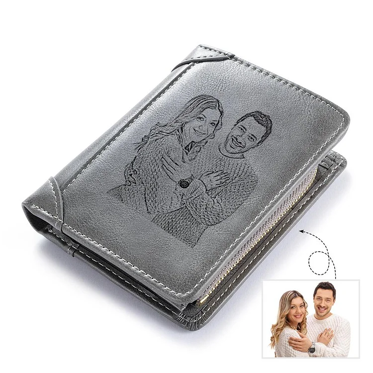 Cartera con 1 foto personalizada, 3 colores, monedero clásico para hombre, regalo de tarjeta para padre 3 textos