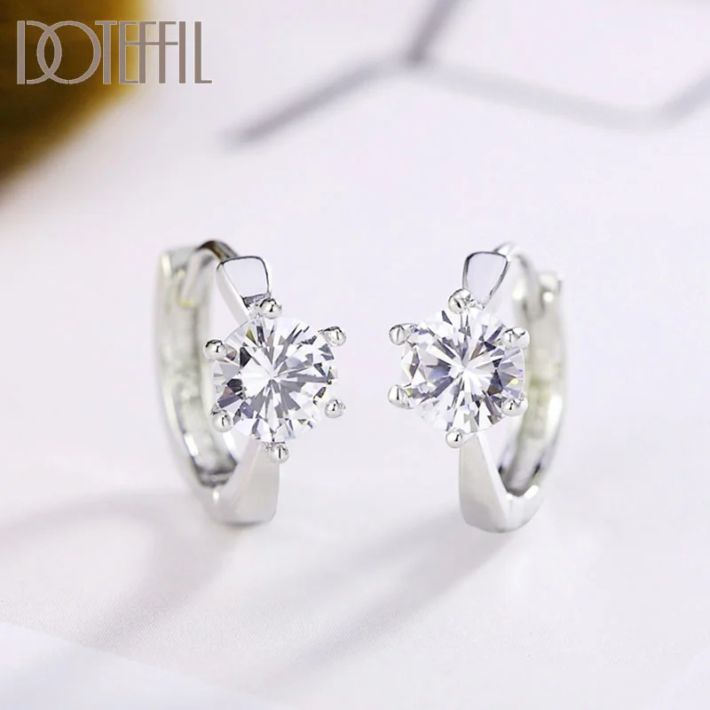 DOTEFFIL 925 Sterling Silver Gold AAA Zircon Rose Gold Earrings For Women Jewelry 