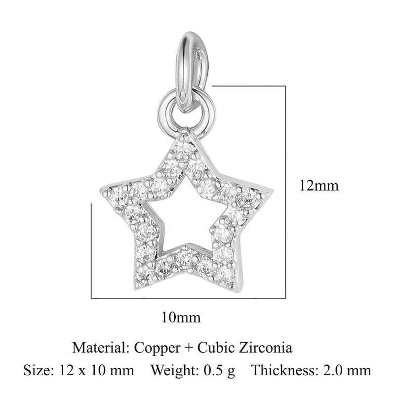 3 Pieces Copper Zircon 18K Gold Plated Pentagram Heart Shape