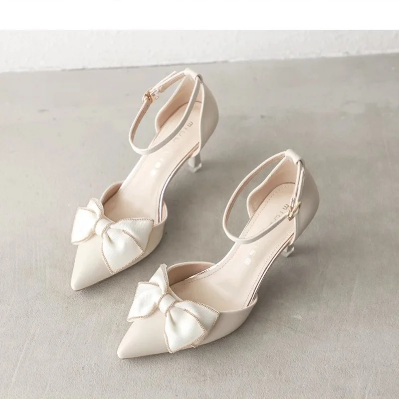 Breakj Breakj Bridesmaid Shoes Summer 2025 New Famous Temperament High Heels Fine Heel Sweet Bow Bow Head Sandals Woman
