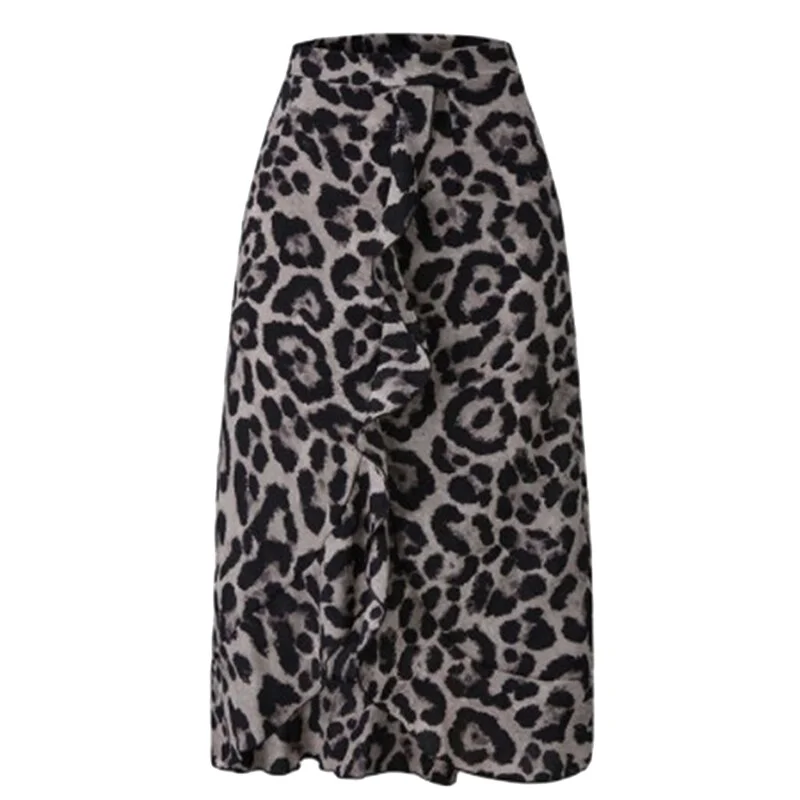 2023 Summer fashion Women Lace Up Skirts High Waist Ruffles Loose Long Wrap Skirt Ladies Leopard Beach Boho Elegant Female Skirt