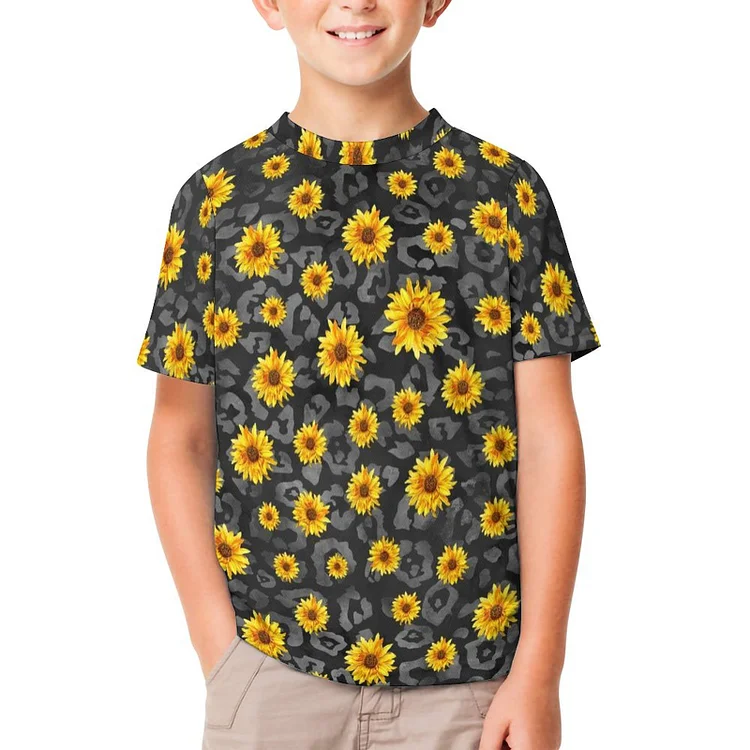 Yellow Gray Skulls Sunflowers Gingham Checked Boys Girls Summer Tshirt 3D Print Youth T-Shirt Kids O Neck Tee Tops - Heather Prints Shirts