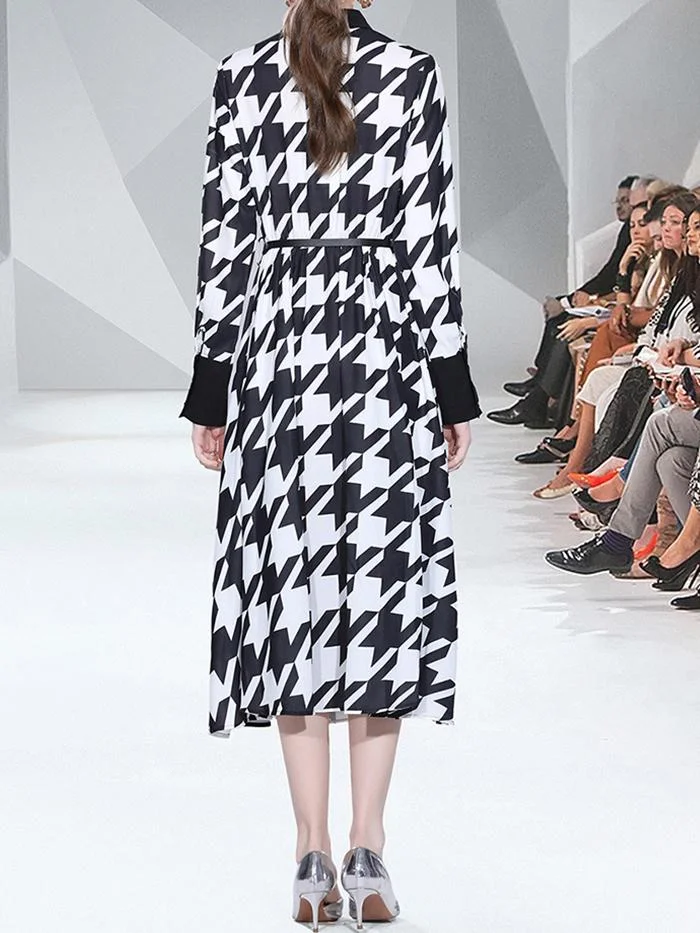 Fashion Lapel Long Sleeve Printed Dress