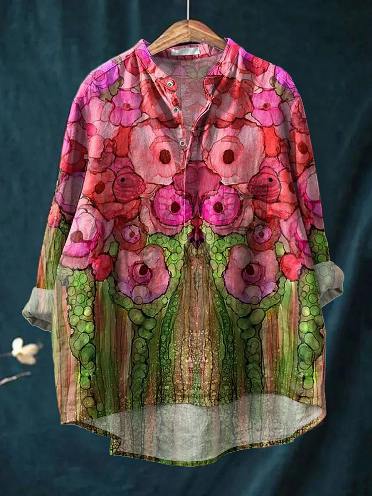 Women's   Florals  Art Print Casual Long Sleeve Comfortable Cotton Shirt