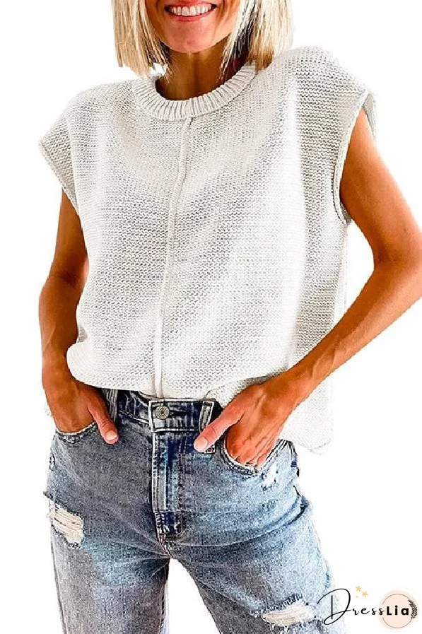 Crewneck Cap Sleeves Pullover Sweater