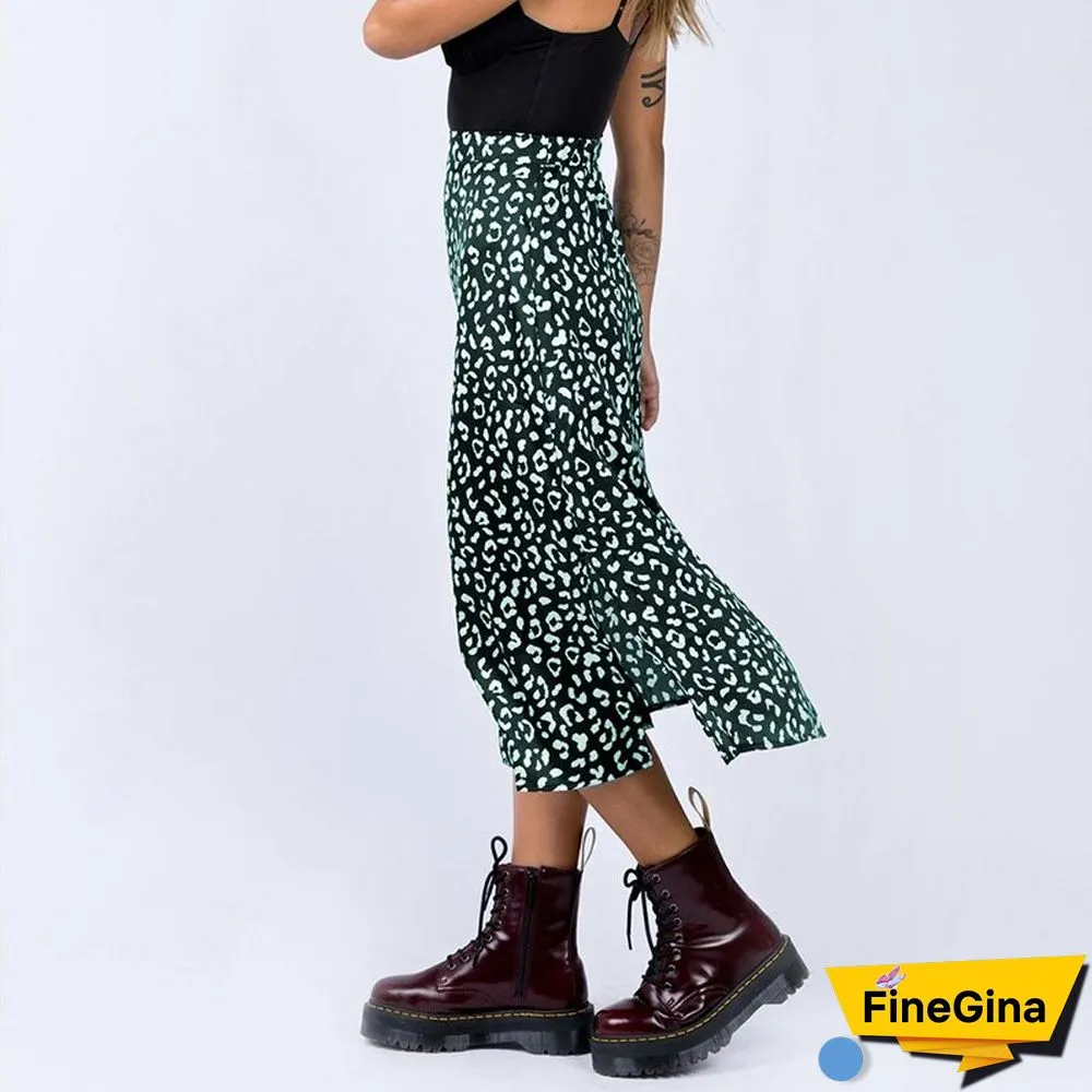 New Sexy Leopard Print Chiffon Split Skirt Casual Fashion Long Skirts For Women Spring Summer Zip Elegant Female Skirt