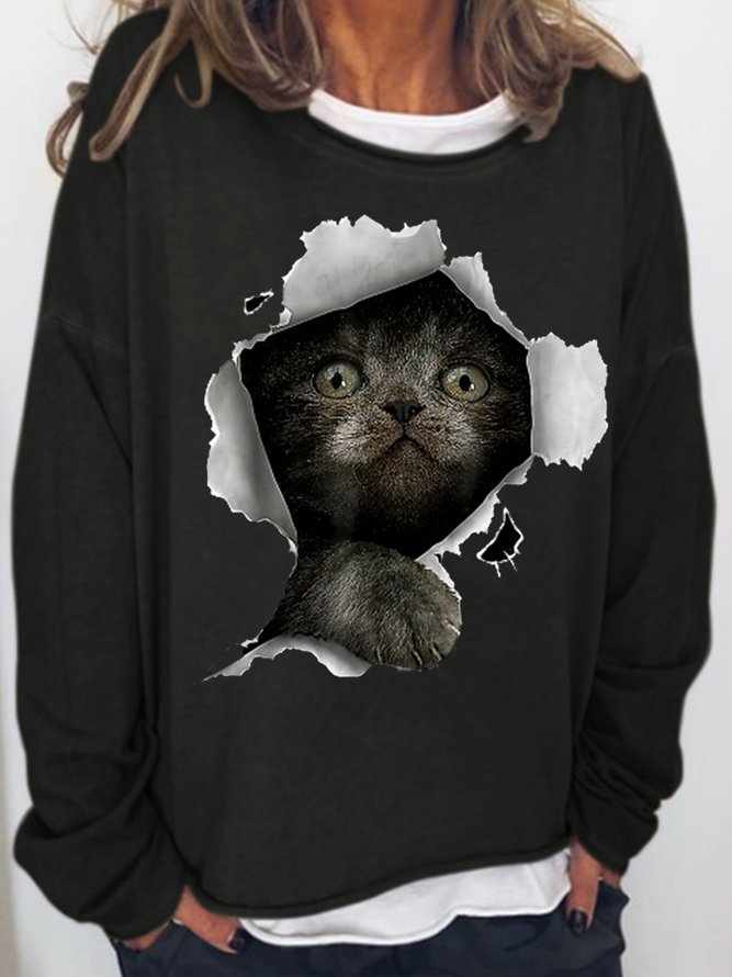Womens Funny 3D Black Cat Sweatshirts