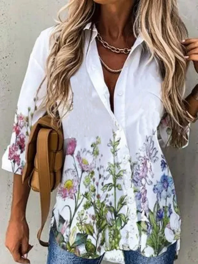 Cotton Shirt Collar Blouse