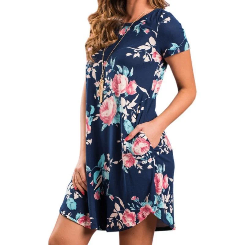 Grace™ - Simple Floral Short Sleeve Mini Dress