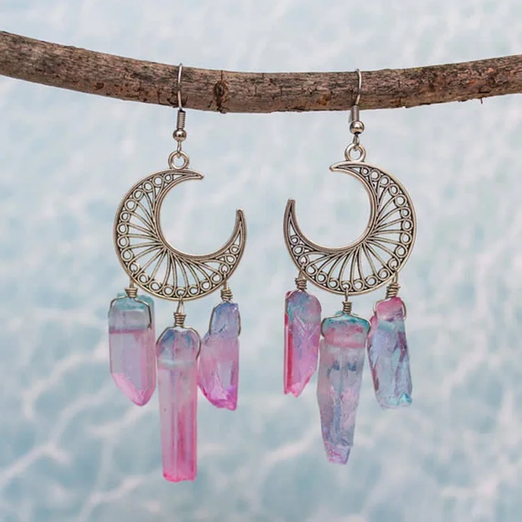 Olivenorma Bohemia Crescent Moon Fluorite Earrings